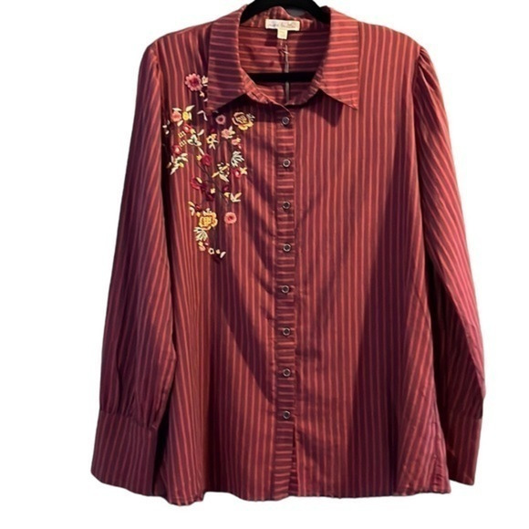 NWT Nine Britton Button Down‎ Embroidered Blouse XL - Picture 1 of 12